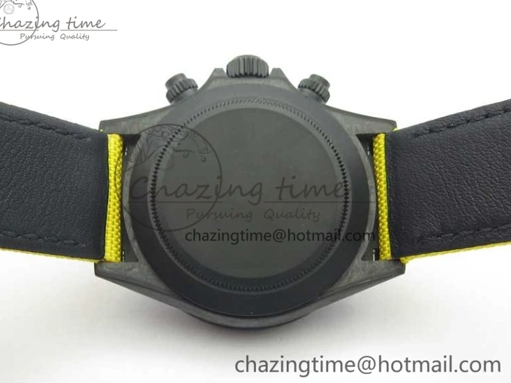0102 Supportive Daytona DIW Carbon Case and Bezel Black Yellow Dial on Yellow Nylon Strap A 3220